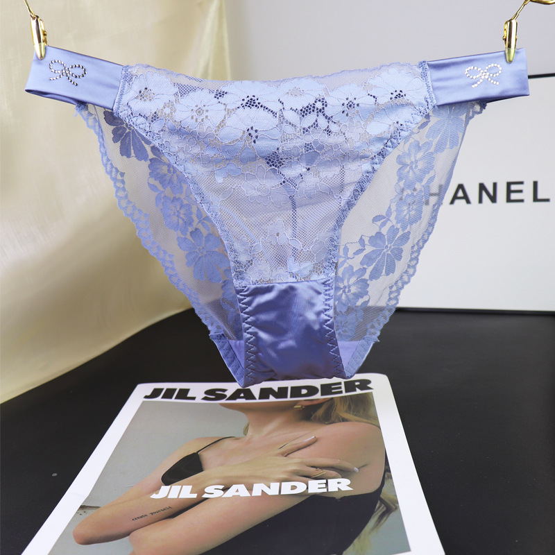 Sexy French lace underwear women's light luxury comfortable breathable seamless low waist thin women's briefs thin hot Rhinestone