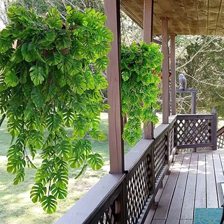 仿真植物 龟背叶壁挂藤条绿叶装饰室内吊顶假花藤吊篮人造龟背竹