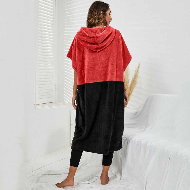 Summer Dual-color Patchwork Wearable Bathrobe Casual Hoodie - 2