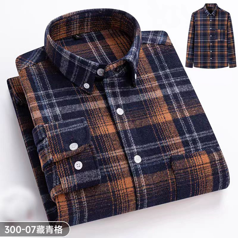 [Aumentar el grosor] camisa de manga larga de primavera y otoño de hombre de moda casual camisa caliente de malla gruesa