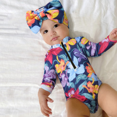 歐美風格女童哈衣嬰童長袖溫泉連身衣游泳衣女寶沙灘泳裝廠家批發