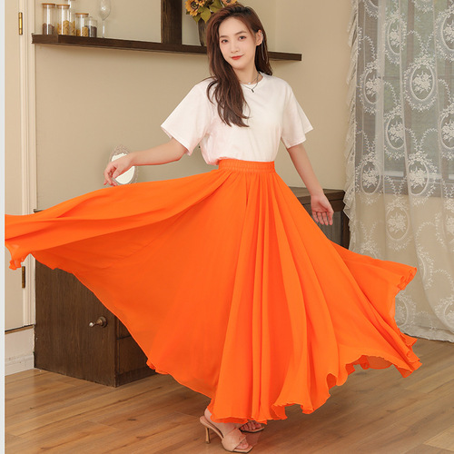 720-degree double-layer red chiffon half-body dance skirt, dance dress, long skirt for square dance, performance stage costume