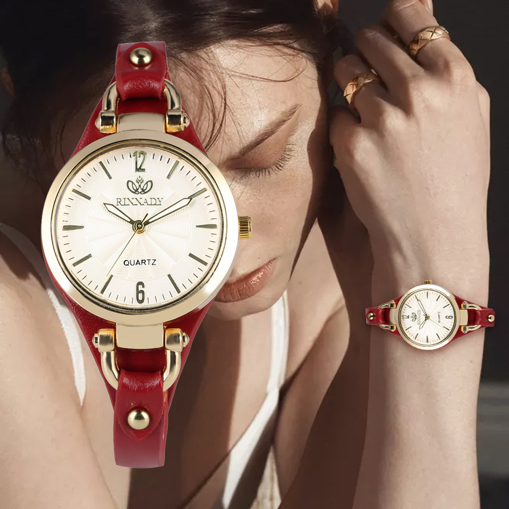 Orologio da donna alla moda, elegante orologio al quarzo in pelle, cinturino sottile, quadrante semplice da donna_voghion.com
