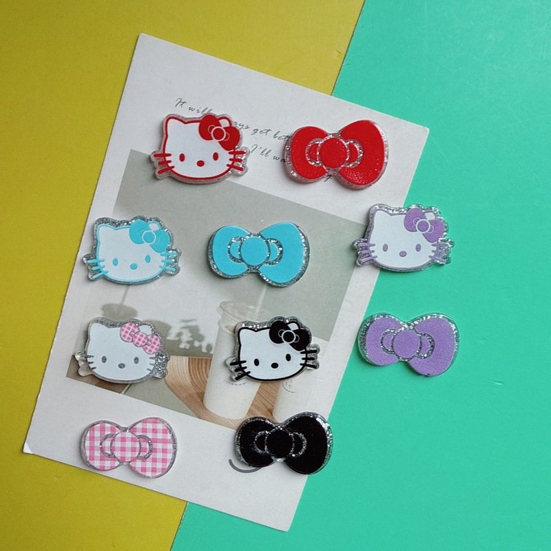 甘いファイングリッターチェック柄 KT 猫リボンアクリルアクセサリー DIY ジュエリーヘアピン携帯電話ケース装飾下駄|undefined