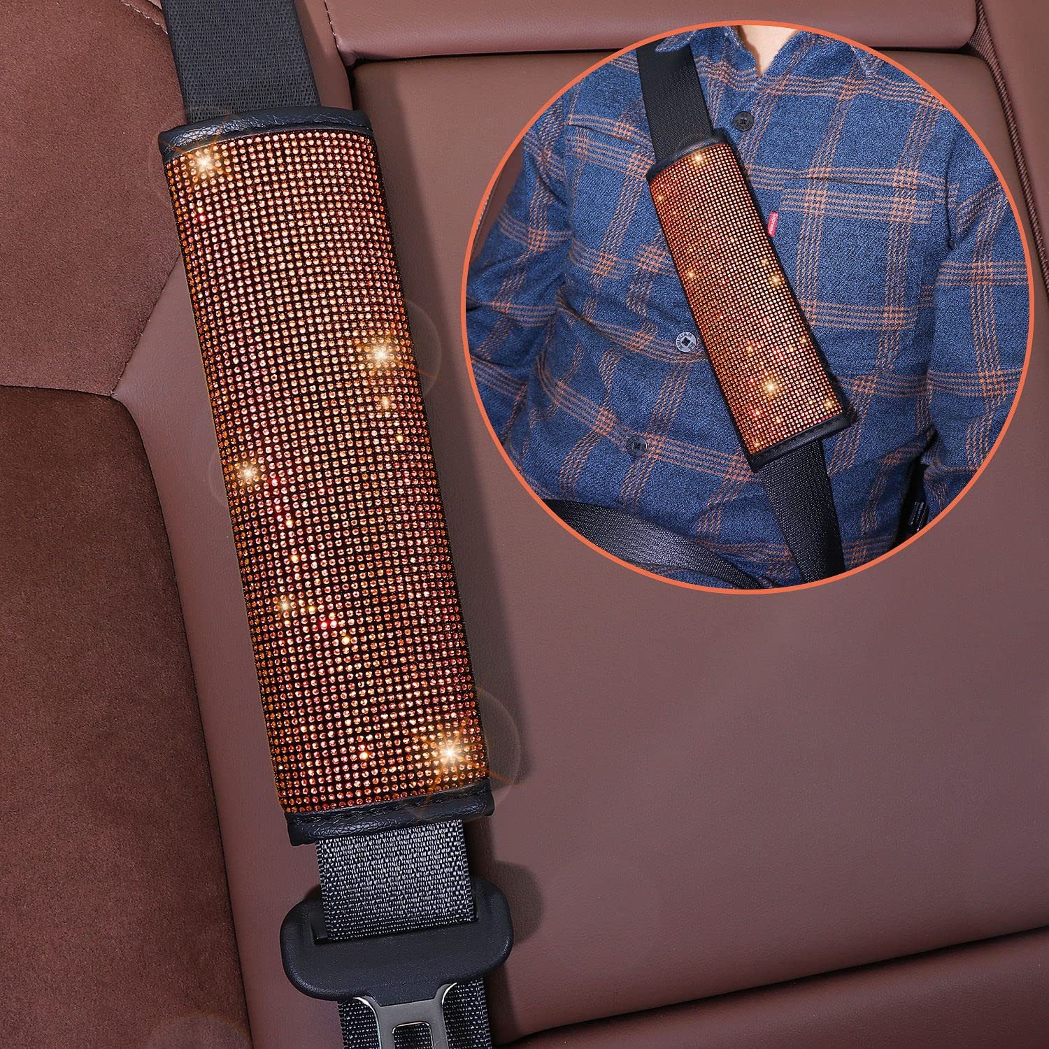 Car Handlebar Cover with Diamonds, Handbrake Gear, Seat Belt Shoulder Cover, Hot Diamond Handlebar Cover, Decorative Universal Full Diamond Steering Wheel Cover