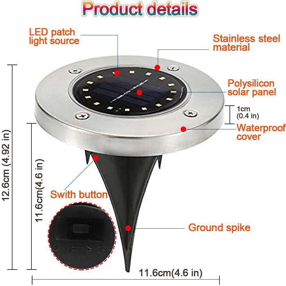 Luz solar subterránea 8LED acero inoxidable lámpara de césped lámpara de jardín patio jardín villa paisaje lámpara de suelo IP65 impermeable