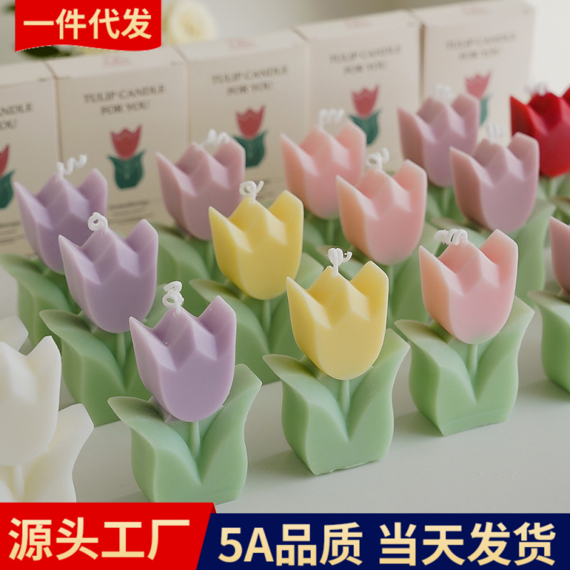 Vela Aromática de Tulipán Hecha a Mano, Regalo para Día del Maestro, Forma de Flor, Al por Mayor