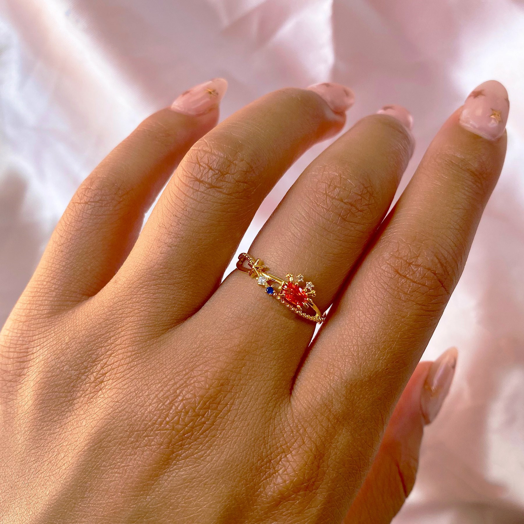 INS Style Marine Animal Ring Fresh Cute Crab Seahorse Color Zircon Ring Bracelet in Stock