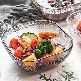 2025新款方形水晶玻璃碗沙拉水果盘高颜值盘子客厅家用果盘小精致