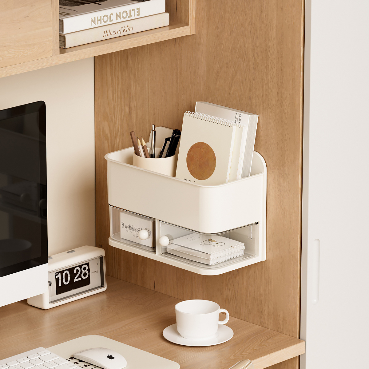 Wall-Mounted Wall Debris Storage Box with Compartments That Can Be Rotated Freely for Living Room, Kitchen, Bedroom, Cream Style Storage Box