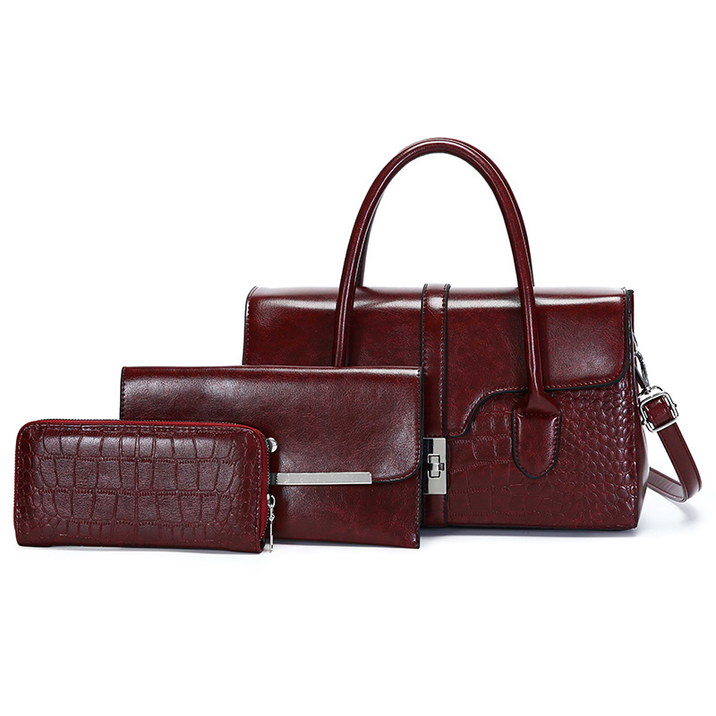 Elegant Crocodile-Pattern PU Shoulder Bag – Vintage-Inspired Medium Tote With Dual Straps & Zipper Closure_voghion.com