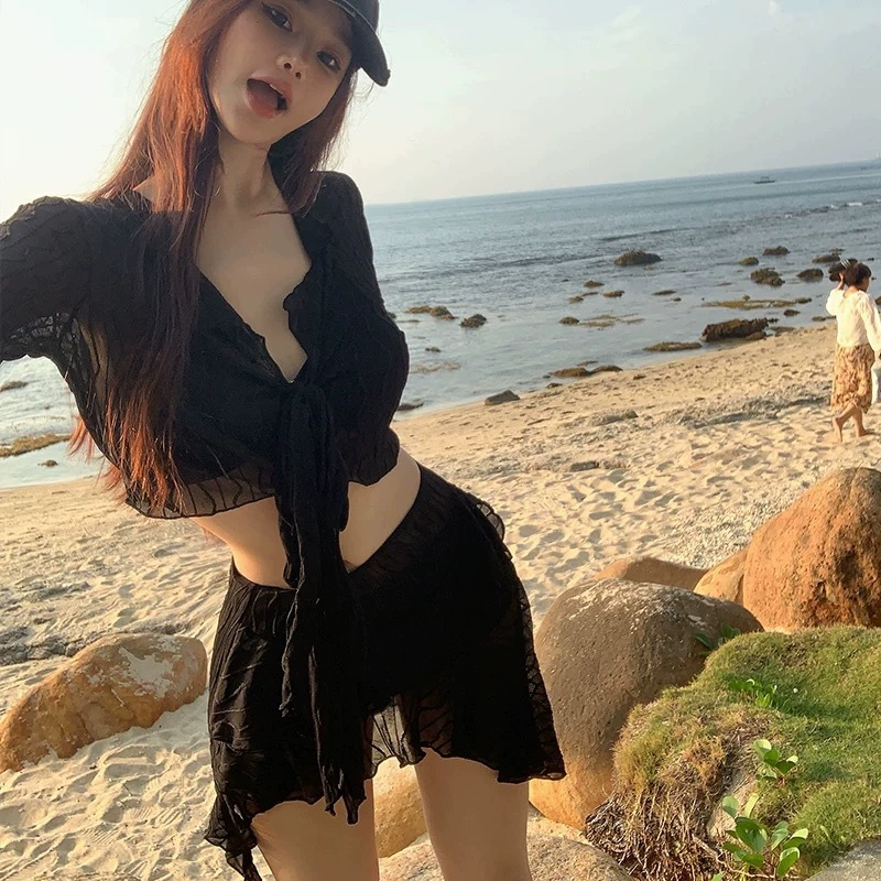 Купальник, сексуальный набор с разрезами, комплект из 4 предметов, облегающий, без границ (cross-border)