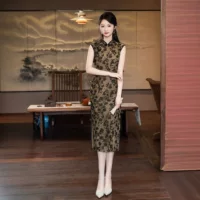 Черчись на всю жизнь, флокированный Cheongsam, лето 2025, ретро-стиль, старый Шанхай, молодой стиль, элегантный высококачественный Cheongsam без рукавов