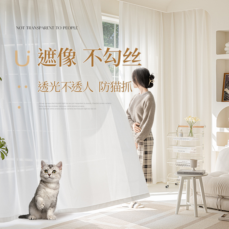 Phantom Gauze Curtain Gauze Curtain Light-Impermeable White Window Screen Living Room Balcony Bay Window Sunshade White Gauze 2025 New Style