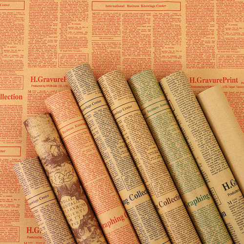 Retro kraft paper gift floral flower shop bouquet bag book paper wrapping paper flower bag flower material paper English newspaper
