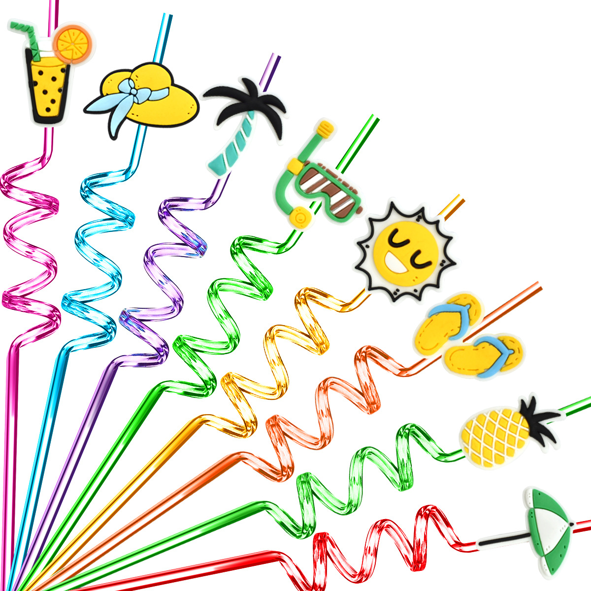 Pajitas de fiesta de piscina de playa de verano transfronterizas reutilizables Pajitas curvas divertidas para niños Decoración de fiesta al por mayor