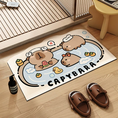 Cute Bathroom Mat Capibala Diatom Mud Absorbent Capybara Mat Toilet Door Non-slip Foot Mat Carpet (Avtomobil döşəmə paspasları) - dy-kappi-bala-eating-watermelon-4060cm-diatom-mud