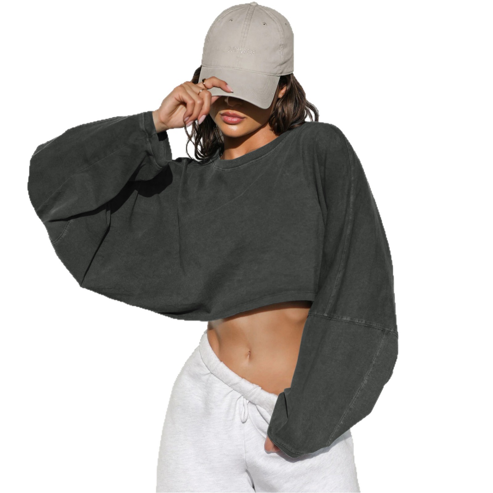 2026 Cross-Border Crop Round Neck Sweatshirt European And American Women's Fashion Short Sports Base Shirt T-Shirt_ecoleips.com