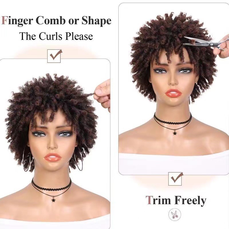 Transfronterizo fibra química esponjosa corta trenza cabello de cabello dreadlock pelucas explosivas africanas bobina curva trenza rizos