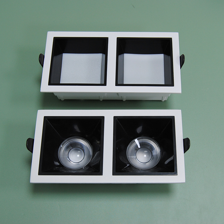 스퀘어 다운 라이트 알루미늄 하우징 키트 통합 알루미늄 눈부심 방지 단일 헤드 더블 헤드 COB 다운 라이트 하우징 제조업체