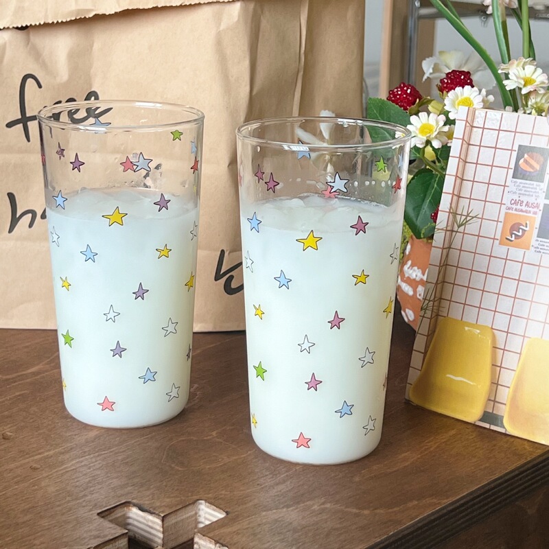 ins风少女心彩色星星耐高温高硼硅玻璃杯奶茶杯水杯奶昔杯家用|undefined