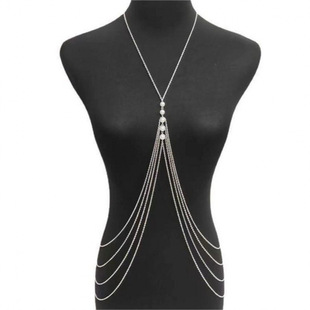 European and American Cross-Border Multi-Layered Tassel Bikini Beach Chest Chain Foreign Trade Jewelry Pearl Body Chain Wholesale
