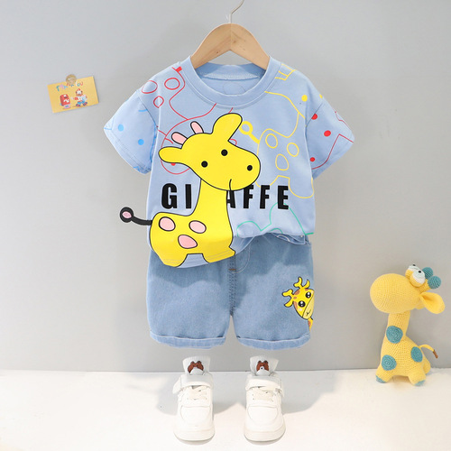 Cartoon T-Shirt for Infants, Unisex (Boys and Girls), Summer Outfit, Short Sleeve, Two-Piece Set for Babies and Toddlers (1-4 Years Old)