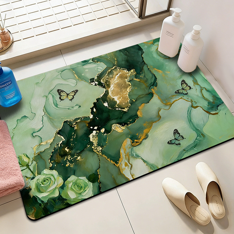Oil Painting Style Marble Diatomaceous Earth Shower Room Water-Absorbent and Stain-Resistant Floor Mat, Entrance Decoration, Wear-Resistant and Easy-Care Entry Mat
