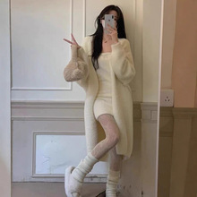 2025秋冬慵懒宽松过膝中长款加厚纯欲仿水貂绒针织毛衣开衫外套女