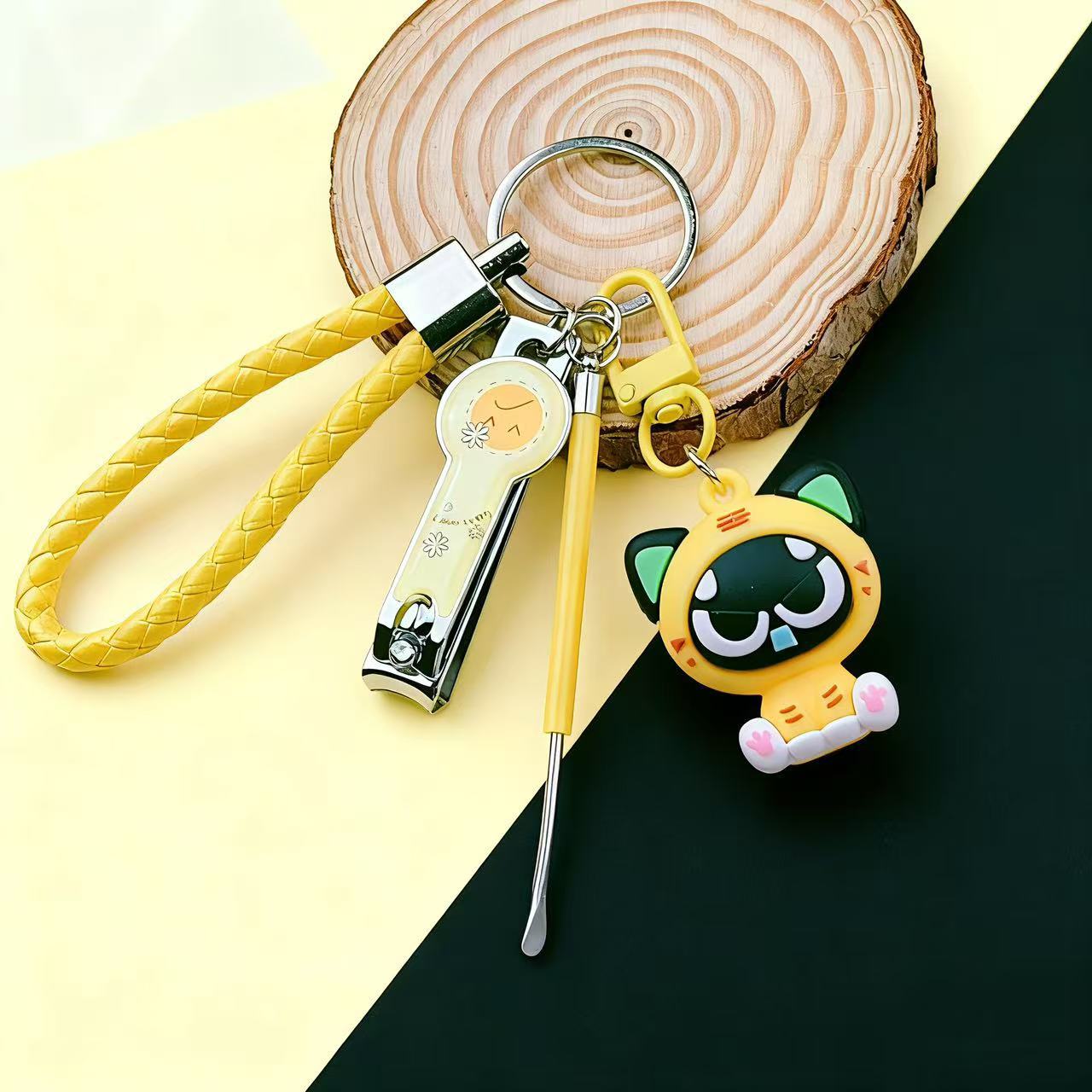Wholesale Cartoon Anime Doll Leather Rope Keychain Nail Clipper Ear Pick Pendant Best Friend Girl Manicure Knife Keychain