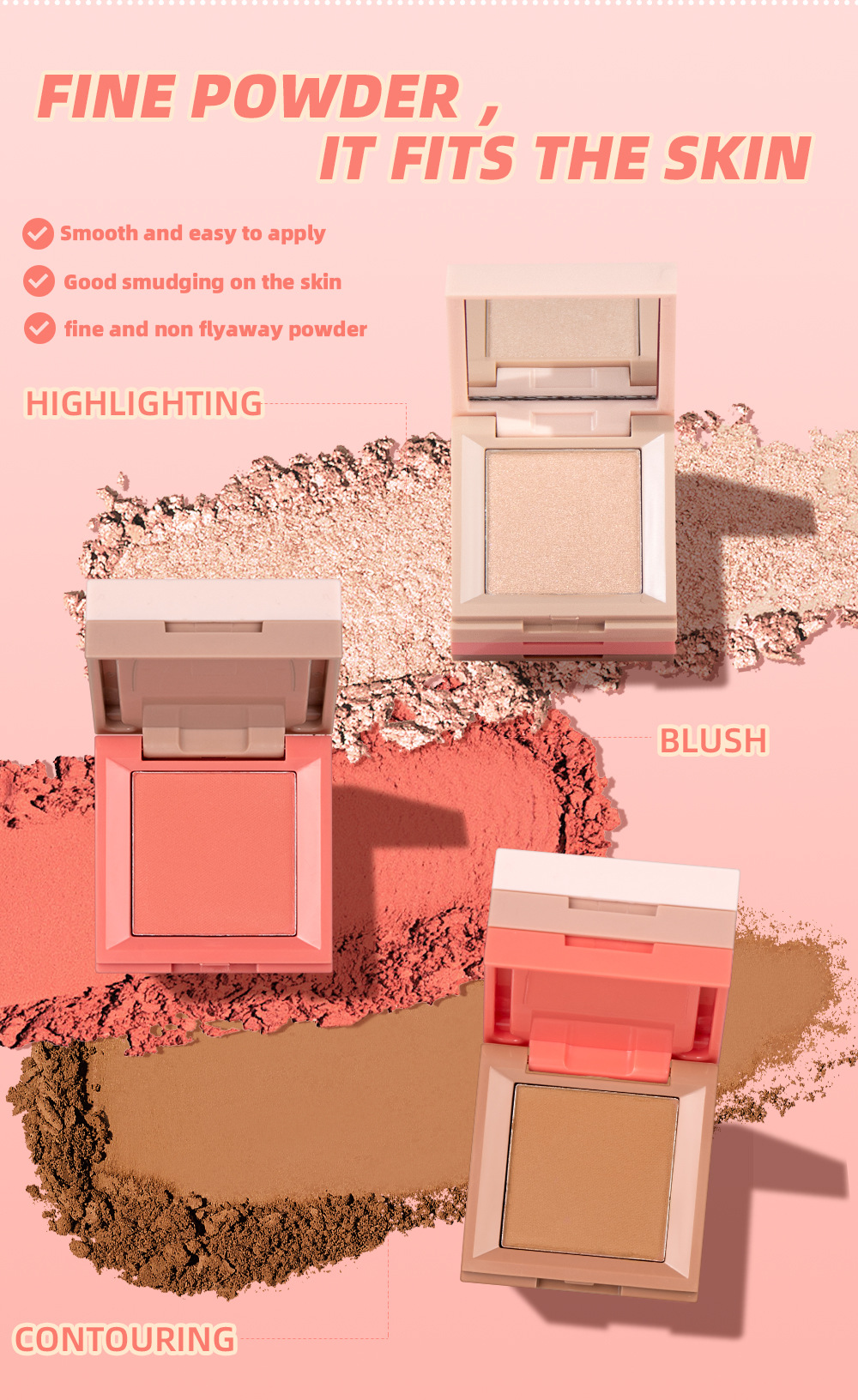 Qibest 3-in-1 Facial Makeup Box: Highlighter Blush, Pearlescent, Polarized, Three-dimensional, Matte, Natural, and powder-free eyeshadow palette Item Picture