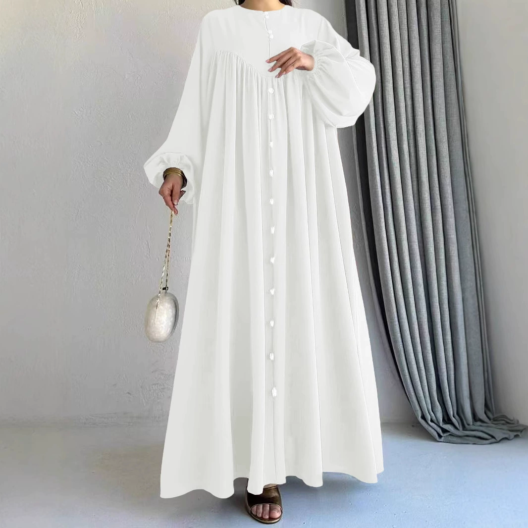 Новое весеннее платье 2025 года в европейском и американском стиле, однотонное, с круглым вырезом, простое, повседневное, свободного кроя, женское.