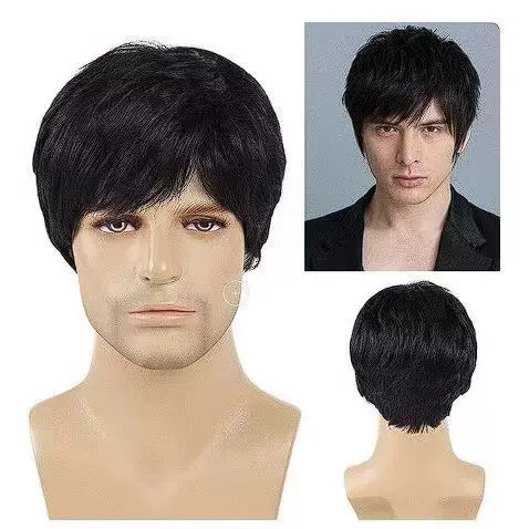 2023跨境爆款欧美男士假发 斜刘海棕色黑色跨境一件代发工厂直销