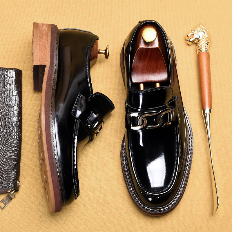 Business casual loafers men's leather horse fasteners English style loafers_voghion.com