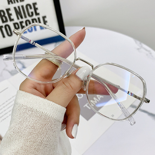 M2203 Polygonal Small Frame Shiny Frame Girls Without Makeup Internet Celebrity Flat Mirrors No Degree Can Be Matched With Myopia Glasses