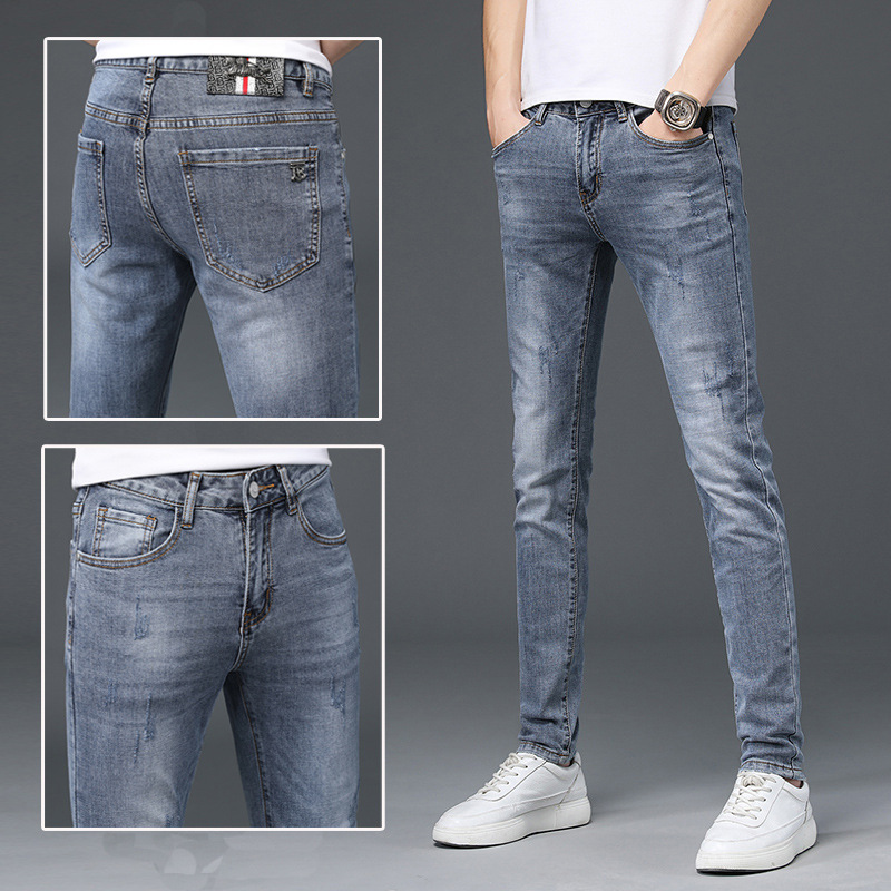 European Station Tide Brand Jeans Men's 2022 New Youth Slim Fit Pencil Pants Men's Casual All-match Long Pants