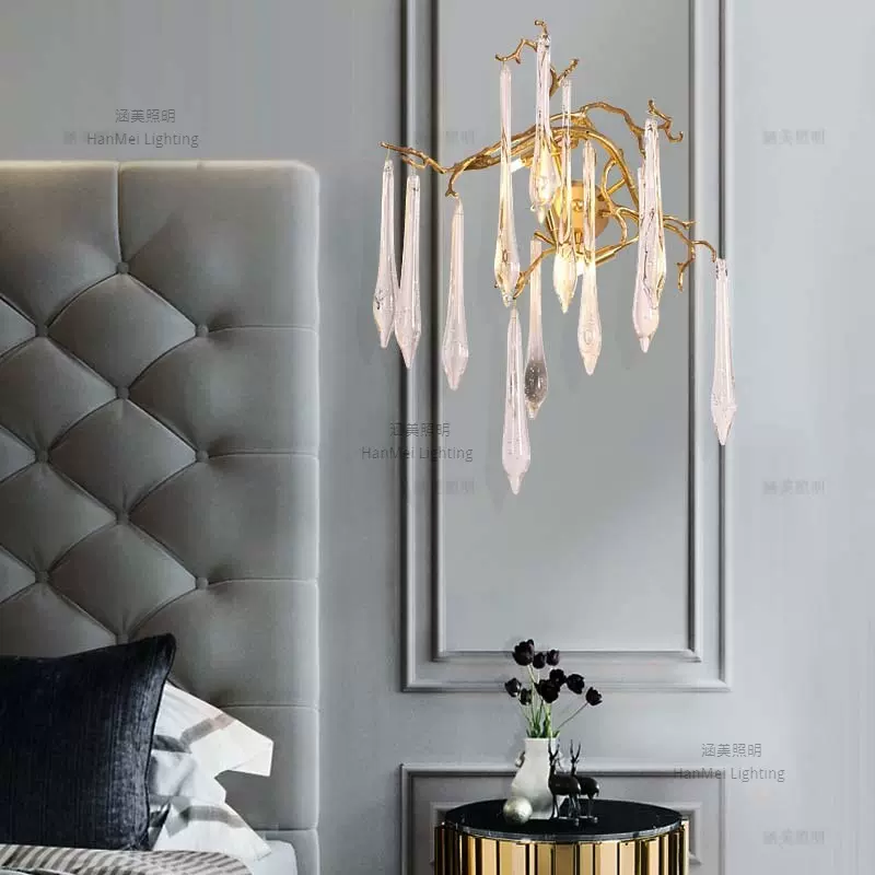 轻奢水晶壁灯全铜灯具2022年新款电视墙卧室床头柜灯具跨境专供