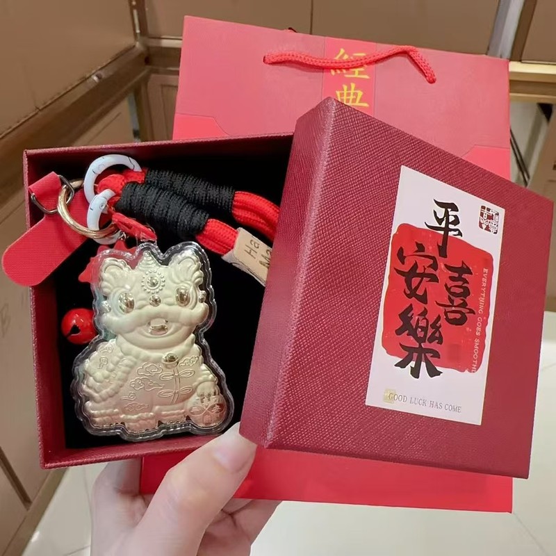 足金999国潮风黄金招财醒狮挂件挂饰钥匙扣箱包挂手机挂批发|undefined