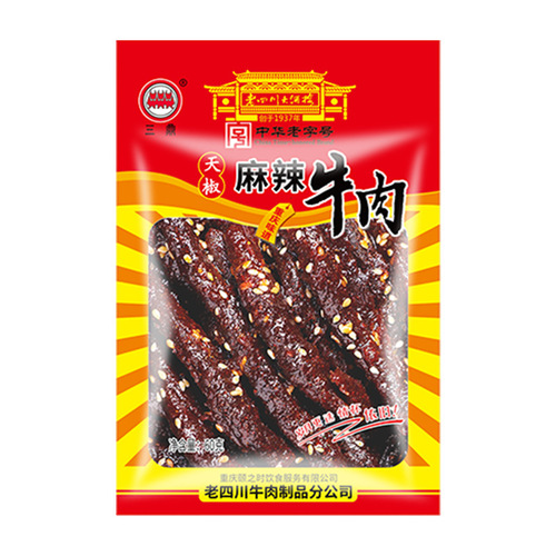 Three Tripod Beef Jerky 60g Bag Dried Beef Hand-Torn Spicy Sichuan snacks Old Sichuan Specialty Small Packaging
