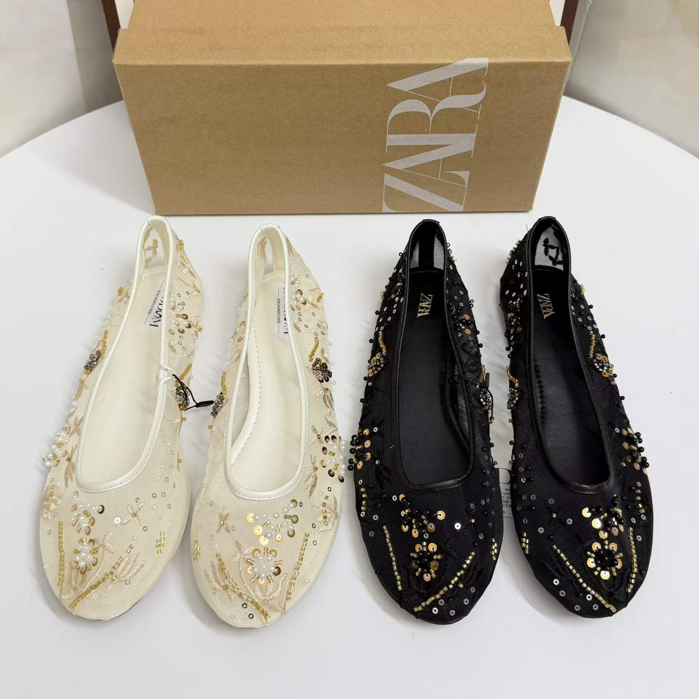Breathable fashionable white mesh shiny ballet shoes flat