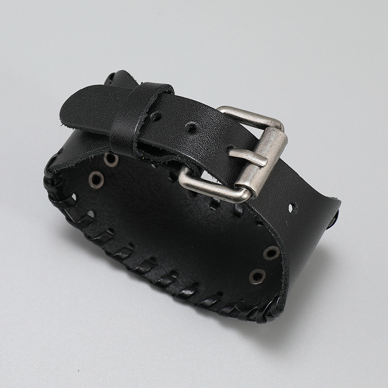 Retro Menu0027s Leather Bracelet Domineering Warrior Shield Braided Bracelet