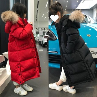 Coat girls' long down cotton-padded jacket mid-length 2022 Western style over-the-knee Korean style Boys' winter thickened cotton-padded jacket