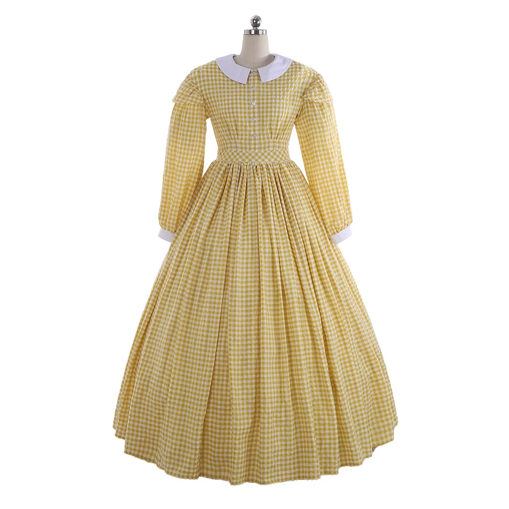 Женское платье в клетку в стиле гражданской войны, викторианское бальное платье в стиле Диккена, южноамериканская женская одежда (в наличии)