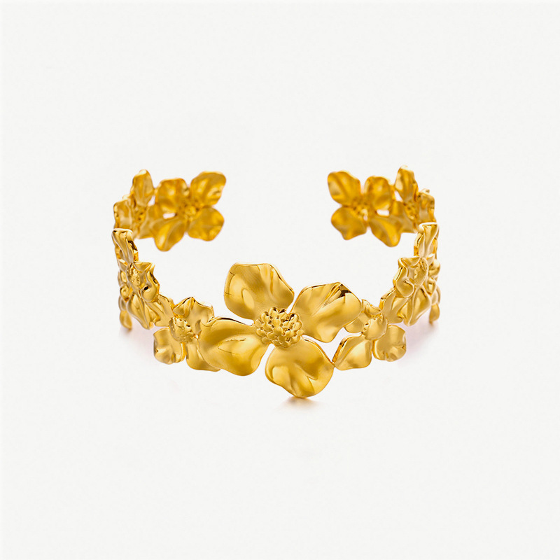 Tina transfronteriza estilo europeo y americano pulsera de flores de acero inoxidable temperamento de titanio de acero de 18k pulsera de oro INS joyas de estilo image 10