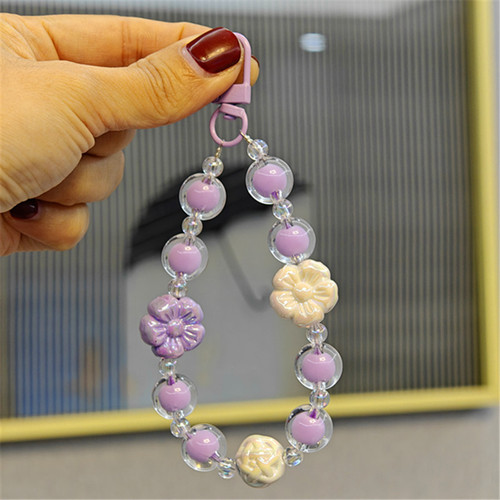 Handmade bead-in-bead flower beading DIY mobile phone chain mobile phone pendant macaron bag hanging chain