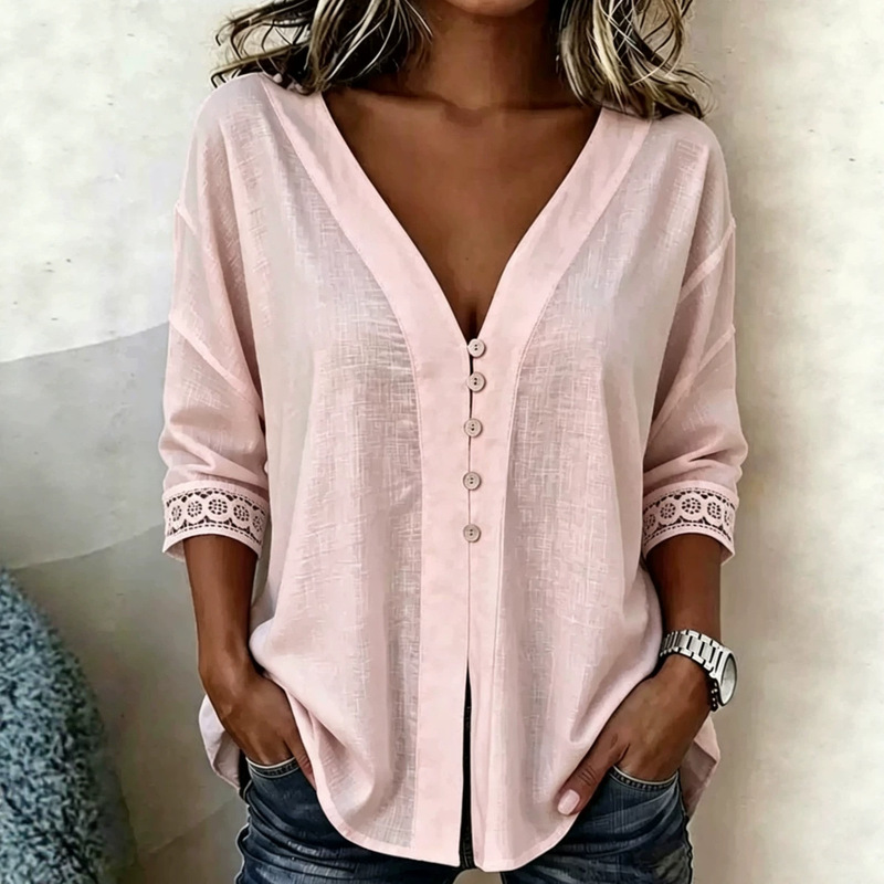 2026 Summer New Style Temu Amazon Aliexpress Shein European and American Cross-Border Loose and Comfortable V-Neck Top