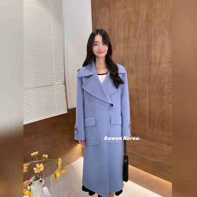 【深冬可可】秋季上新双面手缝羊毛大衣一粒扣小众设计感外套女
