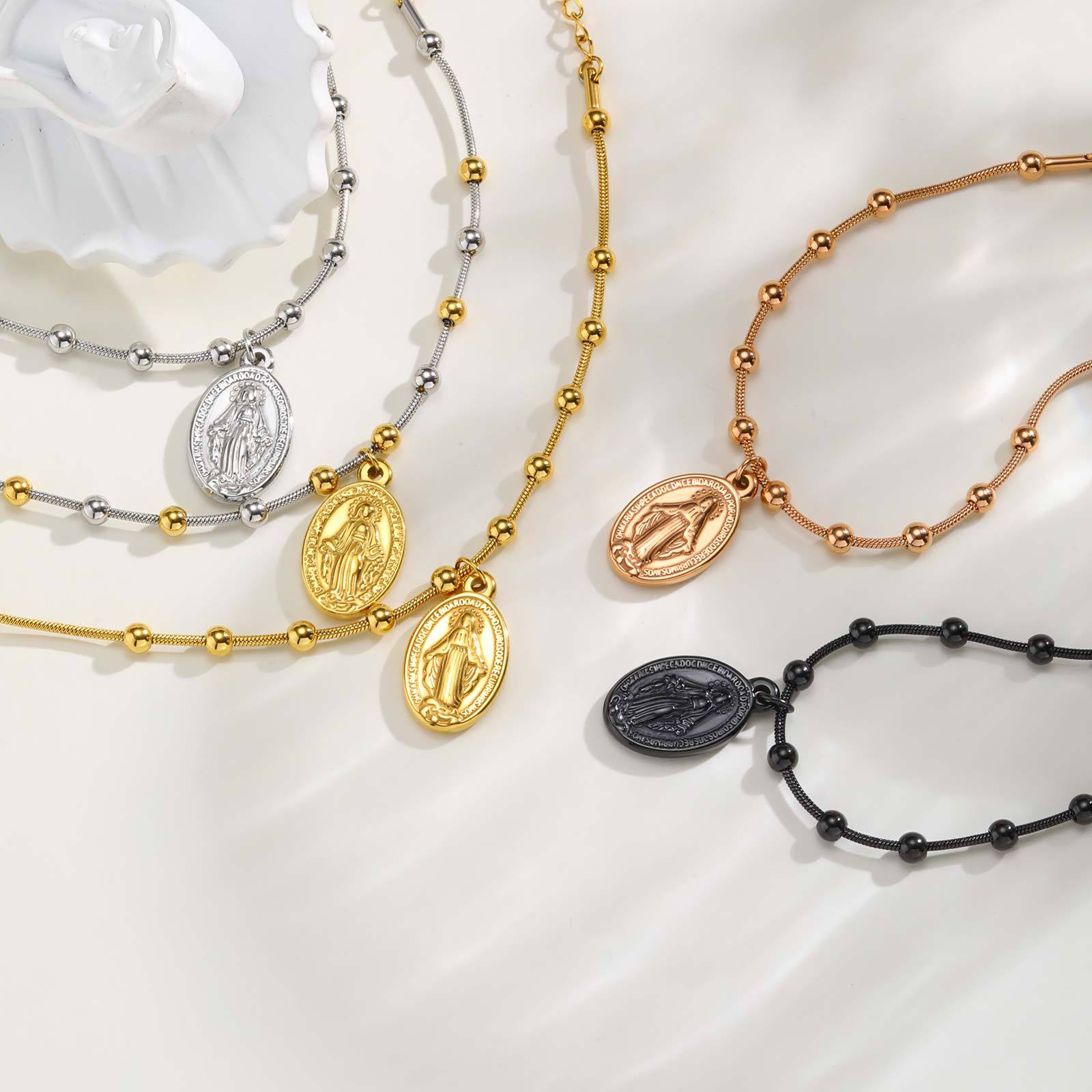 Ladies Virgin Mary is cross oval brand stainless steel pendant beaded chain ladies bracelet wholesale