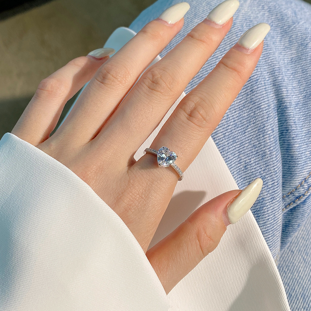 Inlay Design 925 Sterling Silver Heart Shape Gem Rings