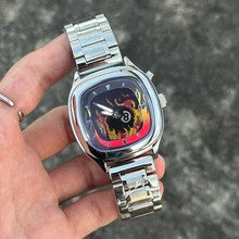 千禧年复古非机械y2k数显双显小众黑八火焰防水钢带运动男士手表